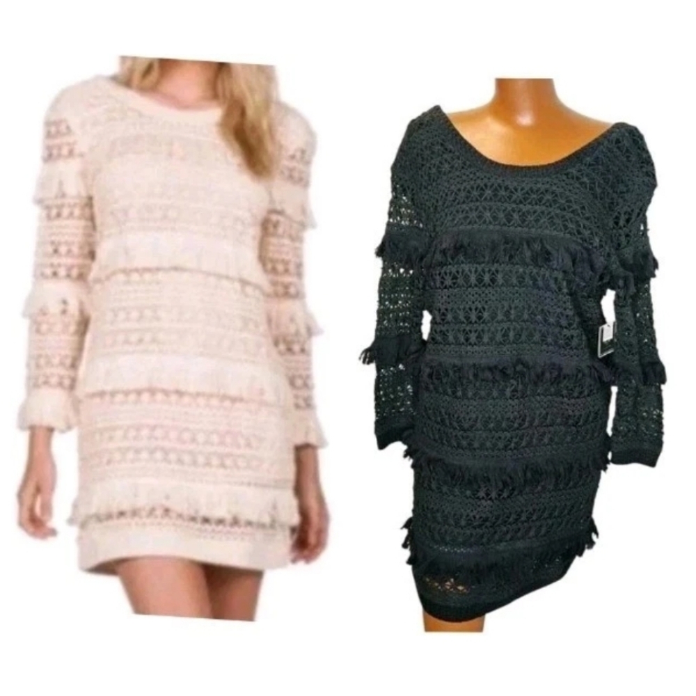 Volcom Stone Fringed Open Crochet Dress Woman Med Black Gothic Witchy Boho Nwt